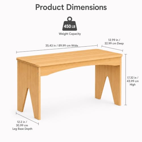 Image of APRTAT Bamboo 35.4 inch Dining Room Bench, Long Indoor Shoe Bench Seat, Natural | 450LBS Weight Capacity, 2-Person Seat, Rounded Safety Corners, Multi-Scene Use, Easy Assembly