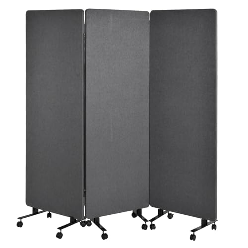 72in 3-Panel Soundproof Room Divider with Wheels, Heavy-Duty Acoustic Partition Temporary Wall for Noise Reduction, Portable Divider for Home Hospital Library Classroom - Dark Grey
