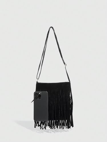 Image of Floerns Women's Fringe Faux Suede Crossbody Bag Tassel Bucket Bag Western Shoulder Bags