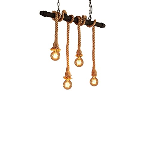 Chandelier vintage en corde de chanvre et métal pour salon ou bar de style rétro