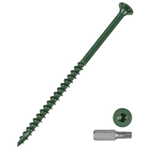 METALLIXITY Deck Screws (#10x4) 150Pcs, Carbon Steel Wood Screw Decking Screws Epoxy Coated with T25 Torx Drive Head - for Wood Fence, Table, Chairs, Green