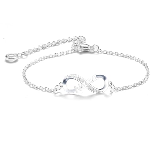Image of Infinity Heart Bracelets for Daughter Mom Sister Granddaughter Grandma Lovers White Gold Plated Diamond Adjustable Bracelets Best Birthday Mother's day Graduation Gifts, nana