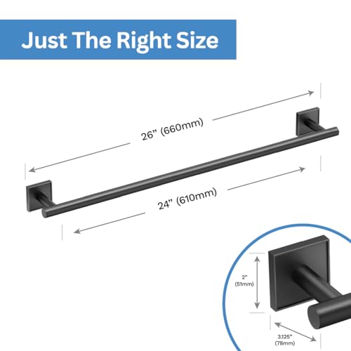 Image of Gatco 5610MX Mode Wall Mounted Towel Bar, 24-Inch Matte Black Bathroom Towel Holder, Modern Bath Towel Rack for Hand Towels, Bath Towels & Guest Bathroom Organization, Contemporary Bathroom Hardware