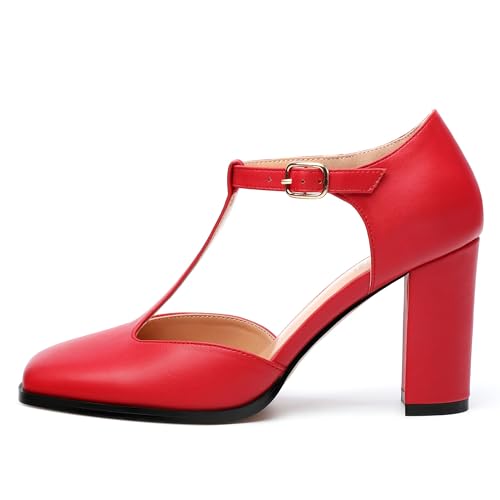 Womens T Strap Mary Janes Pumps, Square Toe Block High Heel Ankle Strap Shoes for Women2