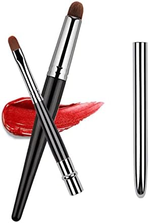 BLEGGEIT 2pcs Lipstick Brush, Lip Brush for Lipstick, Portable Lip Brush with Lid , Lip Makeup Brush, Eyeshadow Brush, Concealer Brush and Smudge Brush,Home and Travel (Pro)