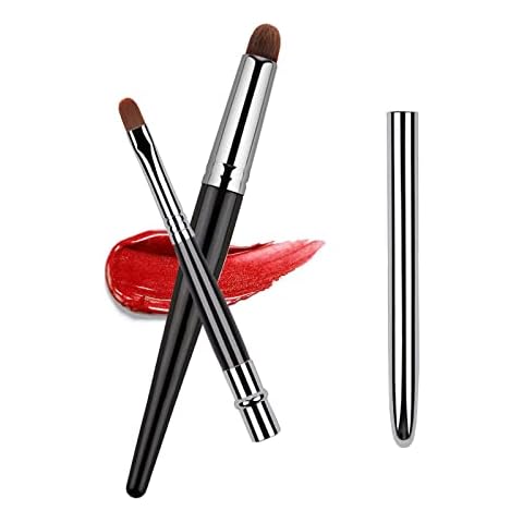BLEGGEIT 2pcs Lipstick Brush, Lip Brush for Lipstick, Portable Lip Brush with Lid, Lip Makeup Brush, Eyeshadow Brush, Concealer Brush and Smudge Brush,Home and Travel (Pro) Cover