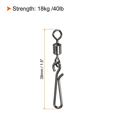 PATIKIL Fishing Rolling Swivel with Hanging Snap, 60 Pack 40lb Stainless Steel Fishing Terminal Tackle, Black - Image 2