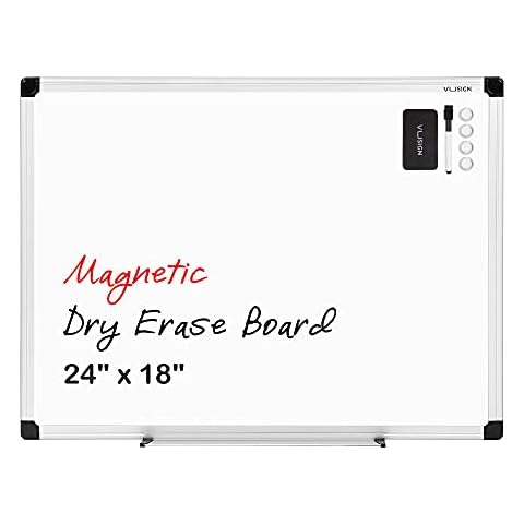 VUSIGN Magnetic White Board 24" x 18" with 1 Dry-Erase Eraser, 2 Multicolor Marker, 4 Magnetic Pins, Sliver Reinforced Aluminum Frame for Office, Home, School Cover