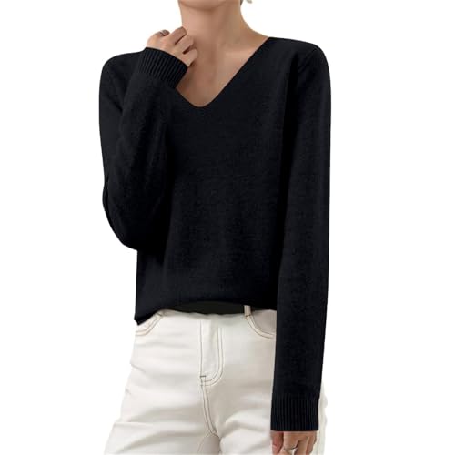 OIOLOYJM Fall Cashmere Sweaters for Women 2025 V Neck Long Sleeve Tops Lightweight Knitted Pullovers Merino Wool Sweater