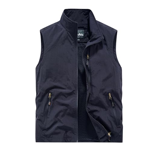 Cambkatl Big and Tall Mens Zip Up Fishing Vest Utility Travel Safari Cargo Outdoor Work Photo Vest Jackets with Multi Pockets