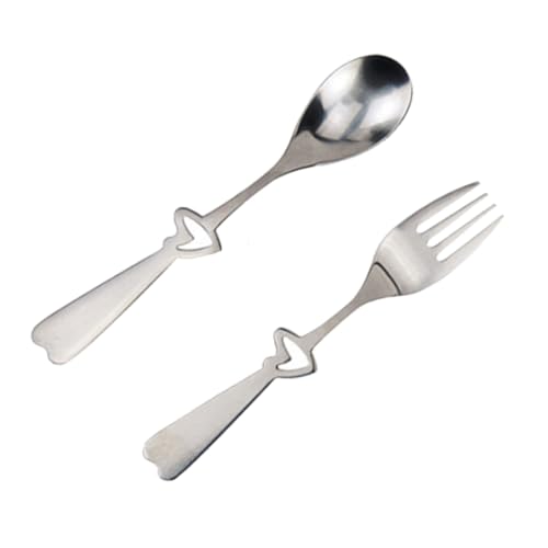 SOLUSTRE 2 Piece Heart Shaped Handle Stainless Steel Cutlery Set for Weddings and Everyday Use Creative Design for Picnics Office and Home Dining
