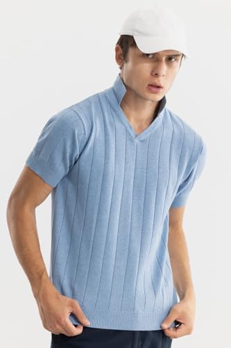 Image of SNITCH Men T-Shirts | Slim Fit Polo Collar Half Sleeve | Textured Self-Design Cotton Fabric | Breathable & Casual Wear
