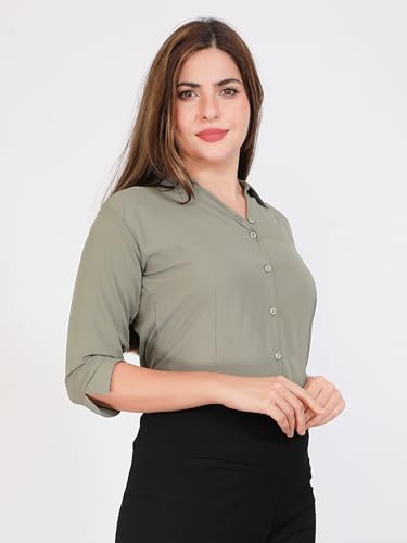 Women's Formal Shirt - Premium Poly Lycra Solid Blouse | Wrinkle-Free Office Wear | Collared Neck | 3/4 Sleeve Button-Down Shirt | Business Casual Workwear Top for Women