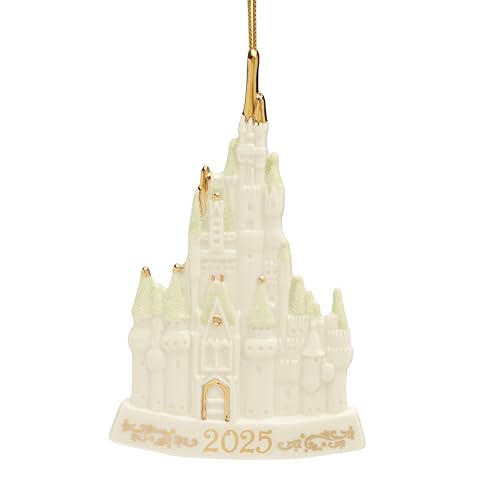 Lenox Ornaments, 2025 Cinderella Castle Christmas Tree Ornament, Porcelain with Gold Cord for Tree Decoration, Christmas Decorations Ornaments, Winter Decor, Cinderalla Castle Design (1 Piece)