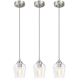 VONLUCE Pendant Lights Kitchen Island, Brushed Nickel Pendant Light Fixtures with E26 Base & Adjustable Cable, Modern Pendant Lighting with Glass Shade for Living Room Bedroom Hallway, 3 Packs