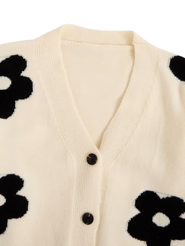 Image of GORGLITTER Women's Floral Button Down Knit Cardigan Sweaters Flower Long Sleeve V Neck Cardigans White Small