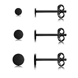 USEEDOVIA Sterling Silver Dot Stud Earrings, Small Black Simple Round Disc Stud Earrings, Hypoallergenic Cartilage Tragus Piercing Earrings, Gifts for Women Men Girls, 2mm 3mm 4mm
