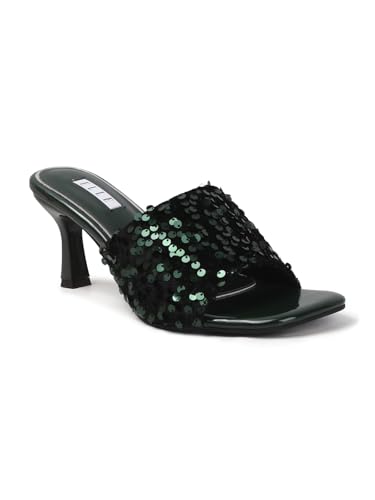 Image of ELLE Women's Sequin-Embellished Square-Toe Heeled Sandals