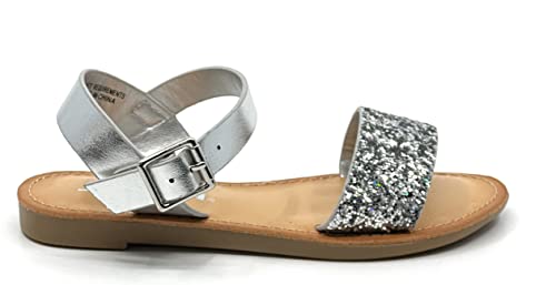 Soda Girls Sandals Open Toe Summer Flats Dress Sandals Shoes Toddler/Little Kid/Big Kid BIG BOSS SILVER 12