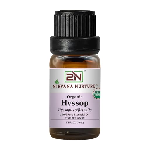 Nirvana Nurture Hyssop Essential Oil USDA Certified Organic 100% Pure Undiluted Aromatherapy Oil for Diffuser Hair & Skin Care