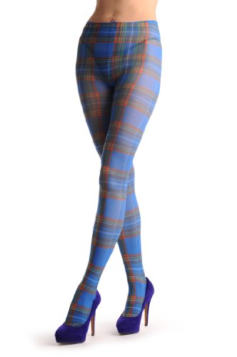 LissKiss Blue Checkered Print - Blue Printed Geometrical Pantyhose (Tights)3