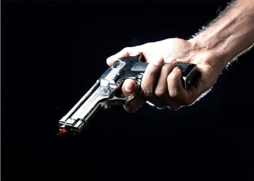 Image of Gun Pistol Lighter Heavy Weight Metal Body Real and Original Like Gun Pistol for Decorative, Smoking Filled with Gas, Silver and Black Color