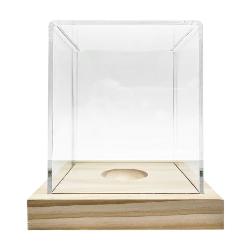 Vitrina de béisbol de acrílico alto con base de madera coleccionable para exhibición deportiva de béisbol con soporte de madera