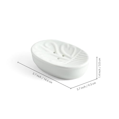 Image of ExclusiveLane 'Ivory Essence' Ceramic Soap Dispenser Set for Bathroom Wash Basin Bathroom Accessories Set of 3 (Liquid Soap Dispenser, Toothbrush Holder, Soap Tray Holder, Hand-Embossed)