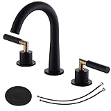 KINGO HOME Widespread 3 Hole Matte Black Bathroom Faucet, Gold and Black Bathroom Faucet 3 Hole...