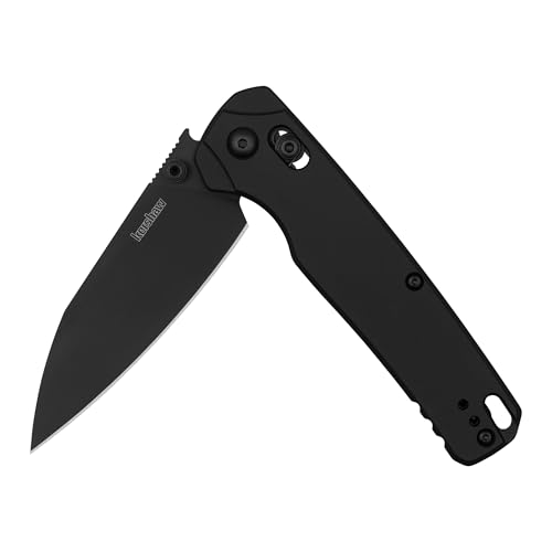 Kershaw Bel Air XL Folding Pocket Knife Made in USA 3.4 Inch CPM MagnaCut Steel Reverse Tanto Blade Black PVD EDC with KVT Opening DuraLock Black Aluminum Handle Deep-Carry Pocketclip