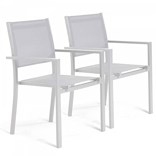 Oviala Lot de 2 fauteuils de Jardin Aluminium et textilène Blanc