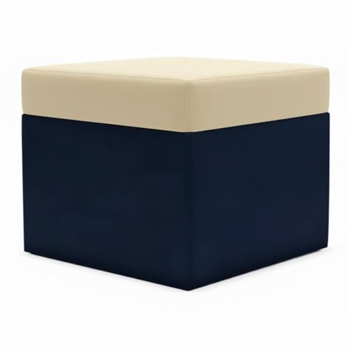 Image of CASASTYLE Stylify 8 Seater Fabric LHS L Shape Sofa Set with 1 Centre Table & 2 Ottoman (Cream-Dark Blue) 8-Person Seating with Premium Velvet Finish