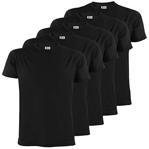 ALPIDEX T-Shirts Hommes Noir Unis ?ol Rond Lot de 5, Taille 4XL