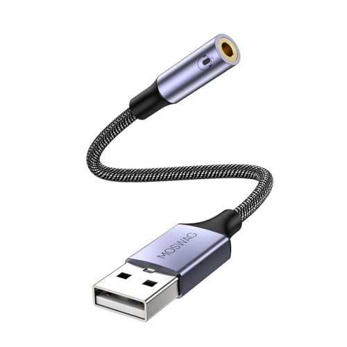 MOSWAG USB オーディオ 変換アダプタ 外付け サウンドカード 4極 TRRS 変換 usb-3.5mm オーディオケーブル イヤホン、ヘッドフォン、PC、ラップトップ、Linux、デスクトップ、PS4、その他のデバイスに対応