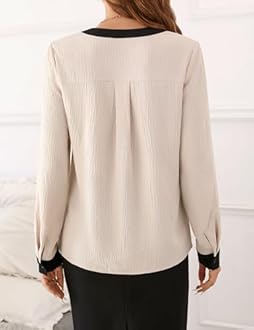 Fayenne Womens Tops Dressy Casual V Neck Color Block Business Casual Blouses Long Sleeve Work Shirts Fall Trendy Clothes