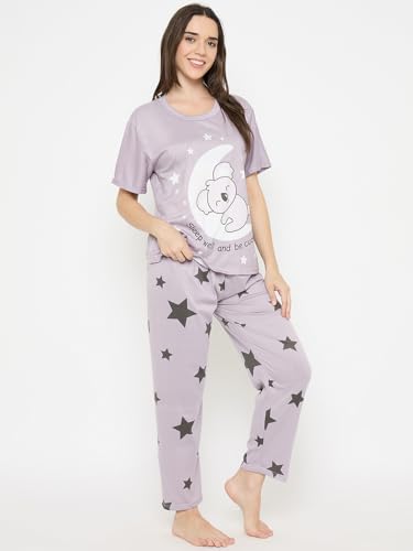 Image of CAMEY Women's Printed Pyjama Set, Short Sleeve T-Shirt and Trousers, Women Nightsuit, Loungewear Sets