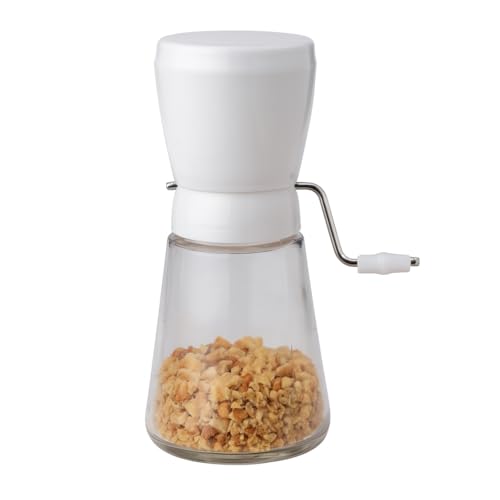 HIC Harold Import Co. 576 Classic Manual Soft Nut Chopper, Stainless Steel Grinder, Glass, 7.5-Inch HIC, 1.25-Cup Capacity, White/Clear