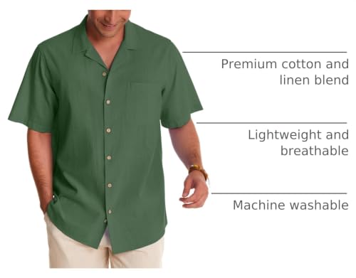 Image of Alimens & Gentle Mens Linen Shirts Cotton Hawaiian Shirts Short Sleeve Button Down Shirts Casual Summer Beach Tops
