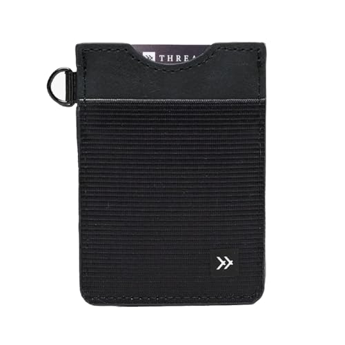 Thread Wallets Ultra Slim Minimalist Leather Card Holder Wallet (Black)