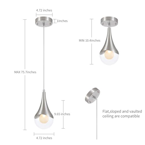 Dijiahua P-JDH0105 Brushed Nickel Pendant Lights Kitchen Island 3 Pack, Modern Silver Raindrop Pendant Light Fixture Set Of 3 thumb #3
