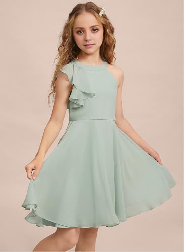 Girls Dresses Knee-Length Formal Dresses Chiffon Halter Flower Girl Junior Bridesmaid Dress Party Wedding4