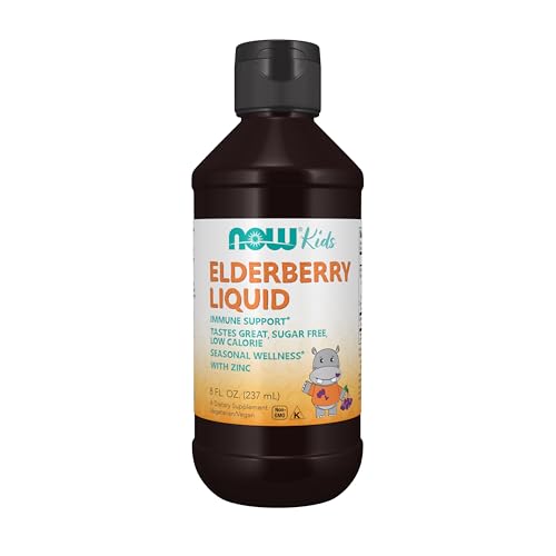 NOW Supplements, Liquid Elderberry for Kids with Zinc and Astragalus, Immune Support*, 8-Ounce, packaging may vary
