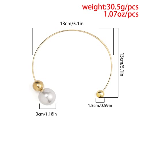 Metal Pearl Open Choker Necklace Adjustable Gold Pearl Choker Necklaces for Women Round Open Cuff Necklace Elegant Cuff Collar Necklace Statement Chain Necklace for Women (Gold)4