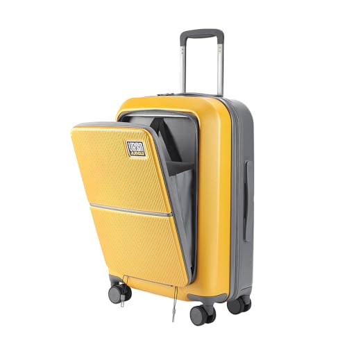 Image of Urban Jungle by Safari, Cabin Trolley Bag with Laptop Compartment, Hardside Polycarbonate Small (55 Cm) Suitcase with USB Charging Socket, 8 Silent Wheel Luggage for Both Men & Women (Yellow)