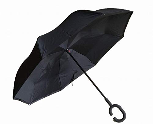 Autonorth Double Layer Reverse Outdoor Stick Umbrella Windproof Waterproof and Self Standing Inside Out Umbrella Best for Travelling and Car Using Color Full Black