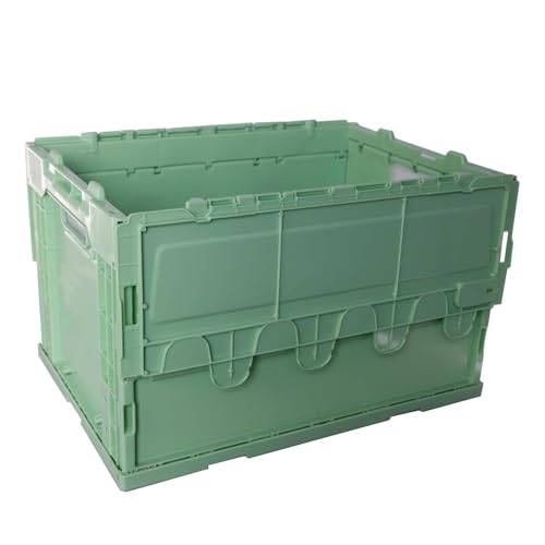 lauterbrun 50L Collapsible Storage Bin with Latching Lid - Holds 66lbs, 10-Setup Foldable Organizer Box for Home Garage Car Truck Camping, Sage Green