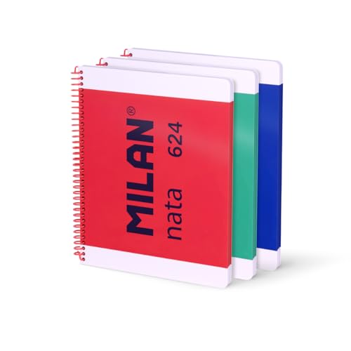 MILAN® Pack 3 cuadernos A4 con espiral y tapa dura, 80 hojas blancas de 95 gr/m², colección nata® 624 since 1918