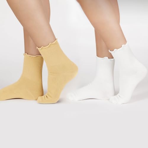 Image of Fszsaa 6PAIRS Trim Ruffle Socks Women Cotton Casual Mini Crew Socks Low Cut Ankle Socks MultiColor