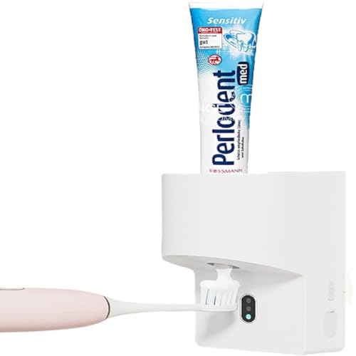 Automatic Induction Toothpaste Dispenser Wall Mounted for Bathroom,1800mAh Rechargeable,4 Gears Electric Toothpaste Squeezer Dispenser for Kids and Adults (White)