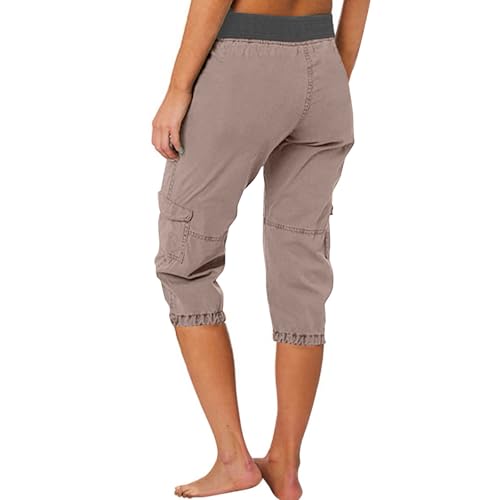 Pedal Pushers for Women, Women's Combat Cargo Pants Solid Multi-Pocket Drawstring Elastic Waist Sports Long Pants3